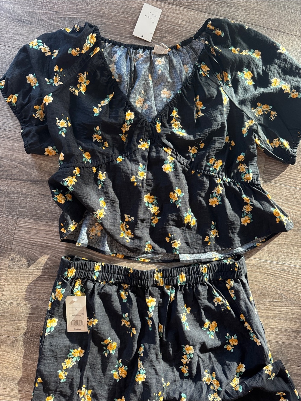 NWT a new day Black Floral Wide-Leg Pants and Top Set - Picture 9 of 9